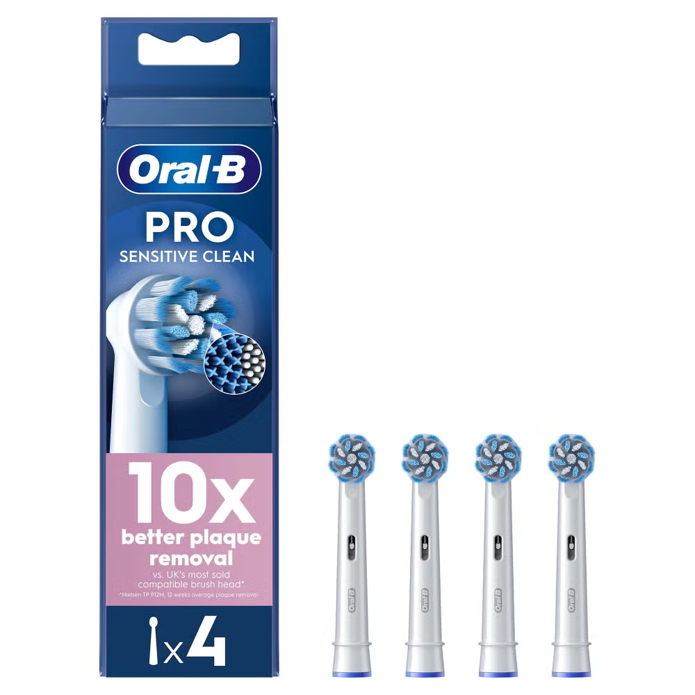 Oral B Sensitive Clean White Toothbrush Head, 4 pack Image 1