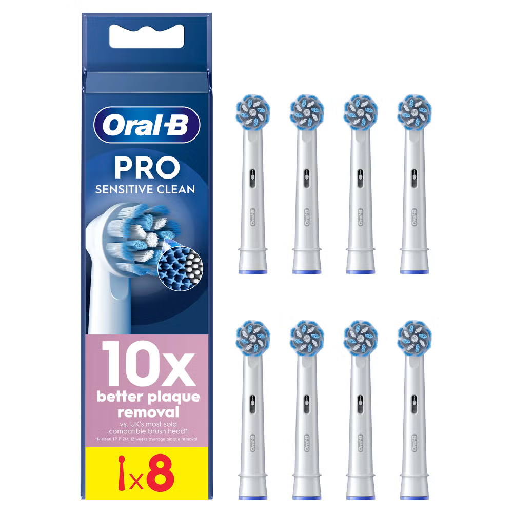 Oral B Sensitive Clean White Toothbrush Head, 8 pack Image 1