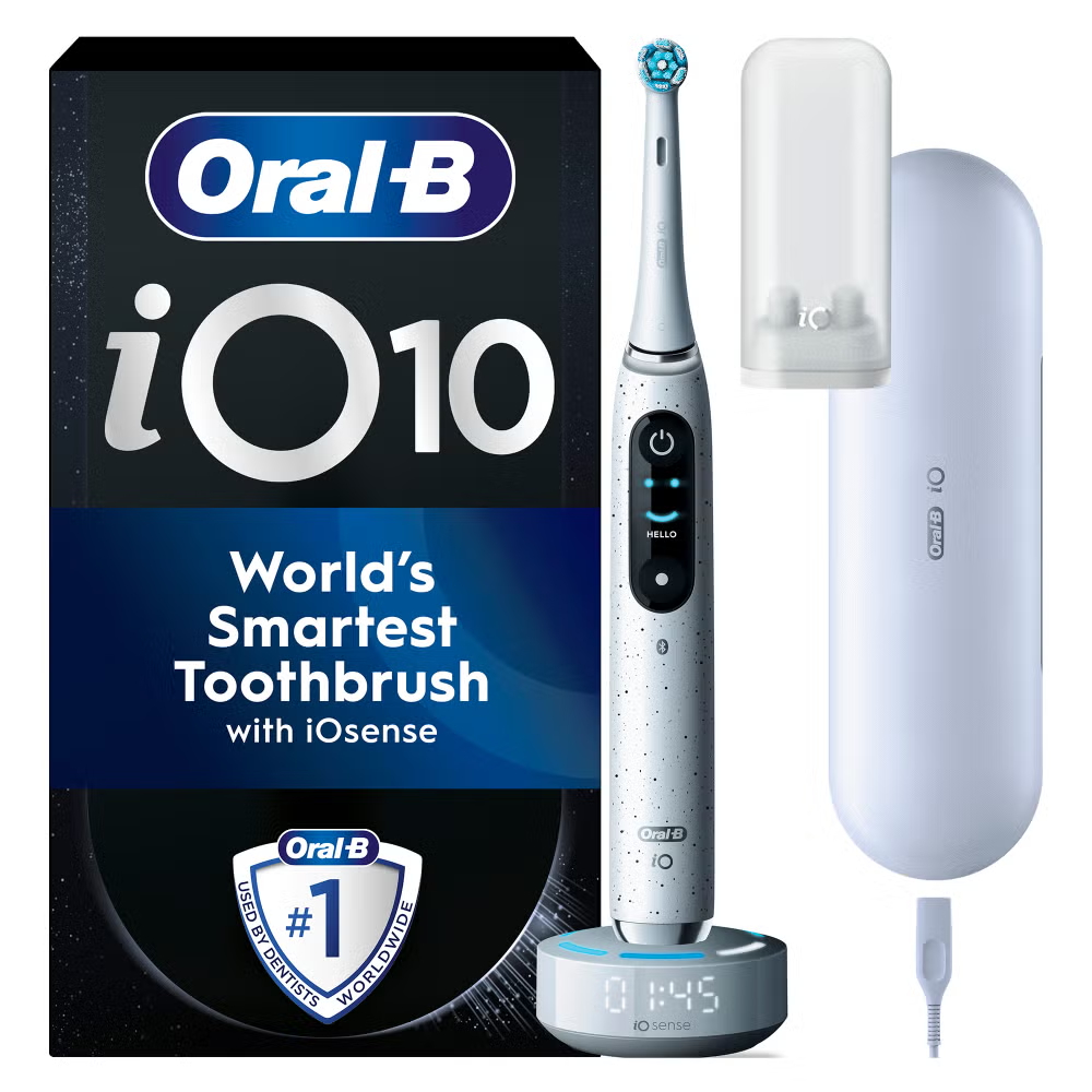 Oral B iO10 Stardust White Electric Toothbrush with Charging Travel Case Image 1