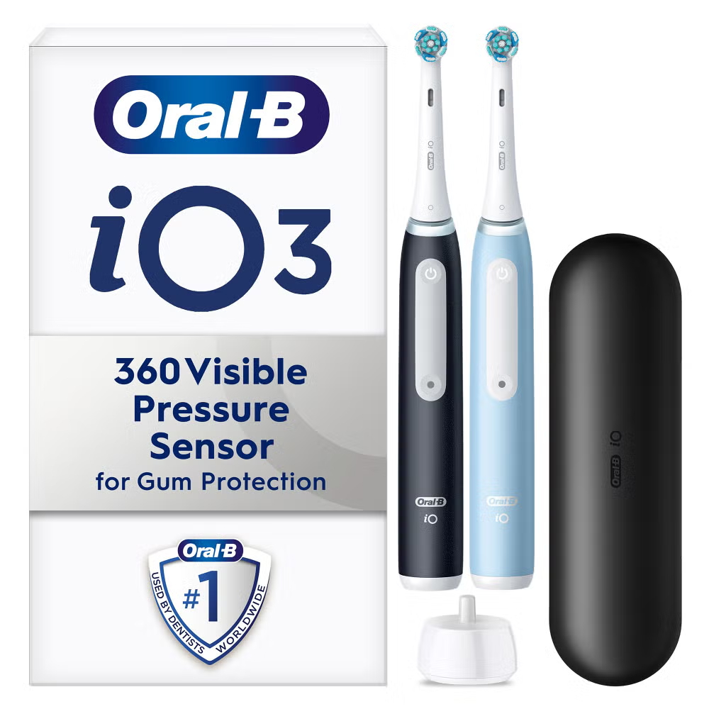 Oral B iO3 Duo Pack - Matte Black & Ice Blue with Travel Case Image 1