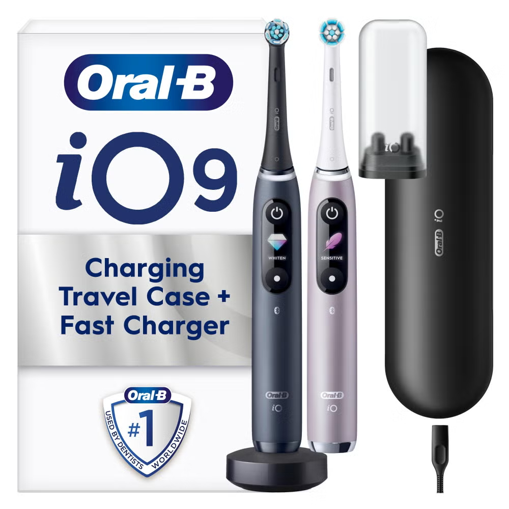 Oral-B iO9 Duo Pack of Two Electric Toothbrushes, Black Lava & Rose Quartz Image 1