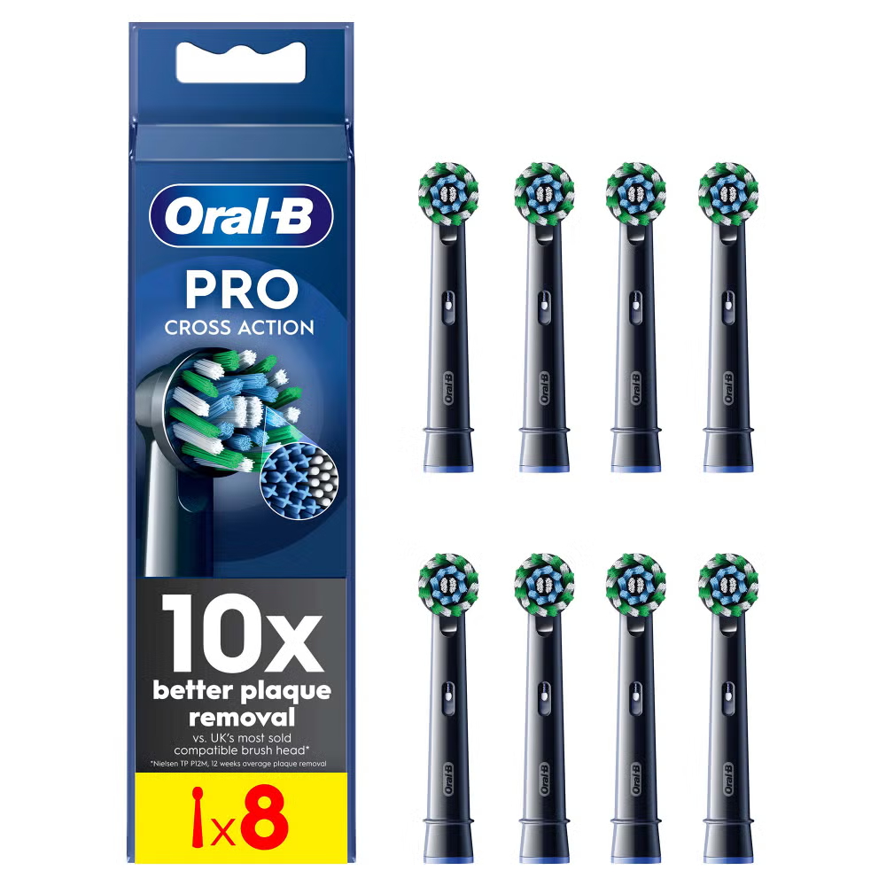 Oral B CrossAction Black Toothbrush Head, 8 pack Image 1