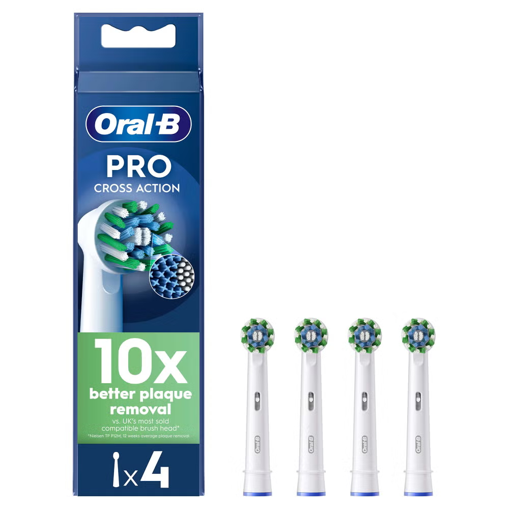 Oral B CrossAction White Toothbrush Head, 4 pack Image 1