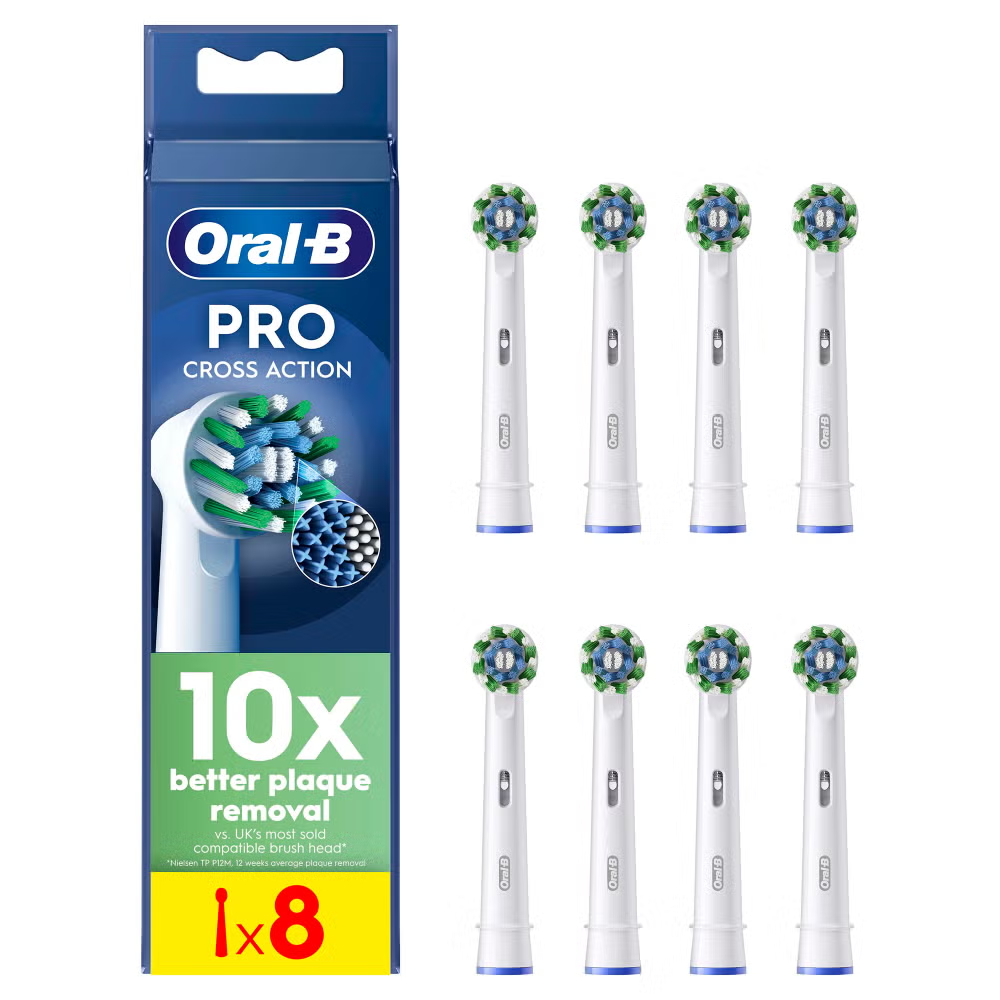 Oral B CrossAction White Toothbrush Head, 8 pack Image 1