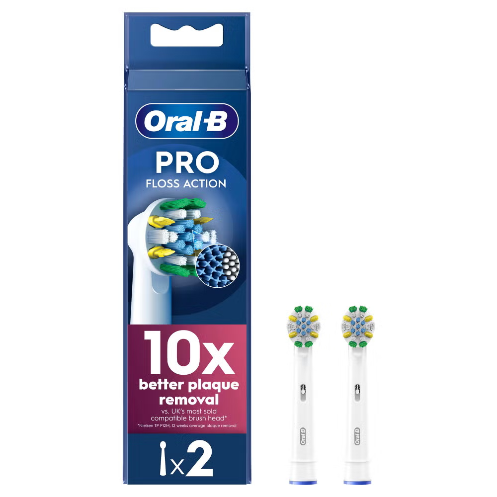 Oral B FlossAction White Toothbrush Head, 2 pack Image 1