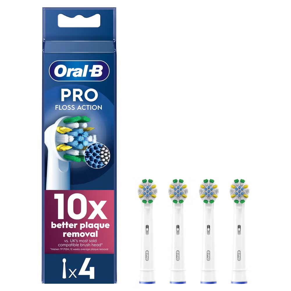 Oral B FlossAction White Toothbrush Head, 4 pack Image 1