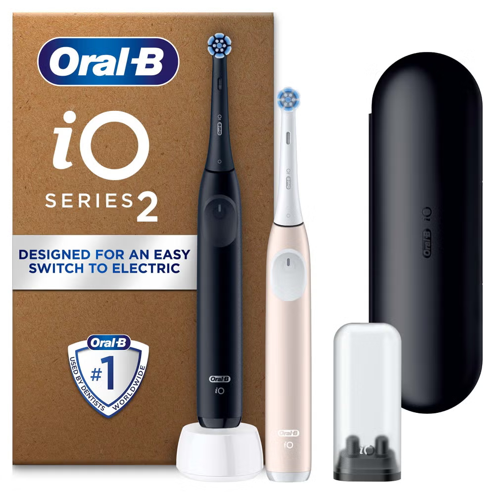 Oral-B iO2 Night Black & Calm Pink Electric Toothbrushes Duo with Travel Case Image 1