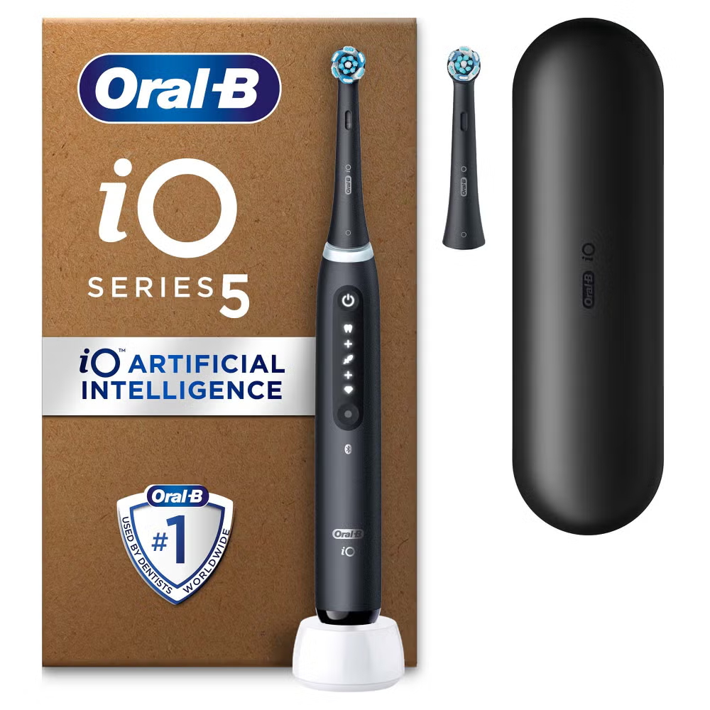 Oral-B iO5 Electric Toothbrush, Black, with Travel Case and Extra Head Image 1