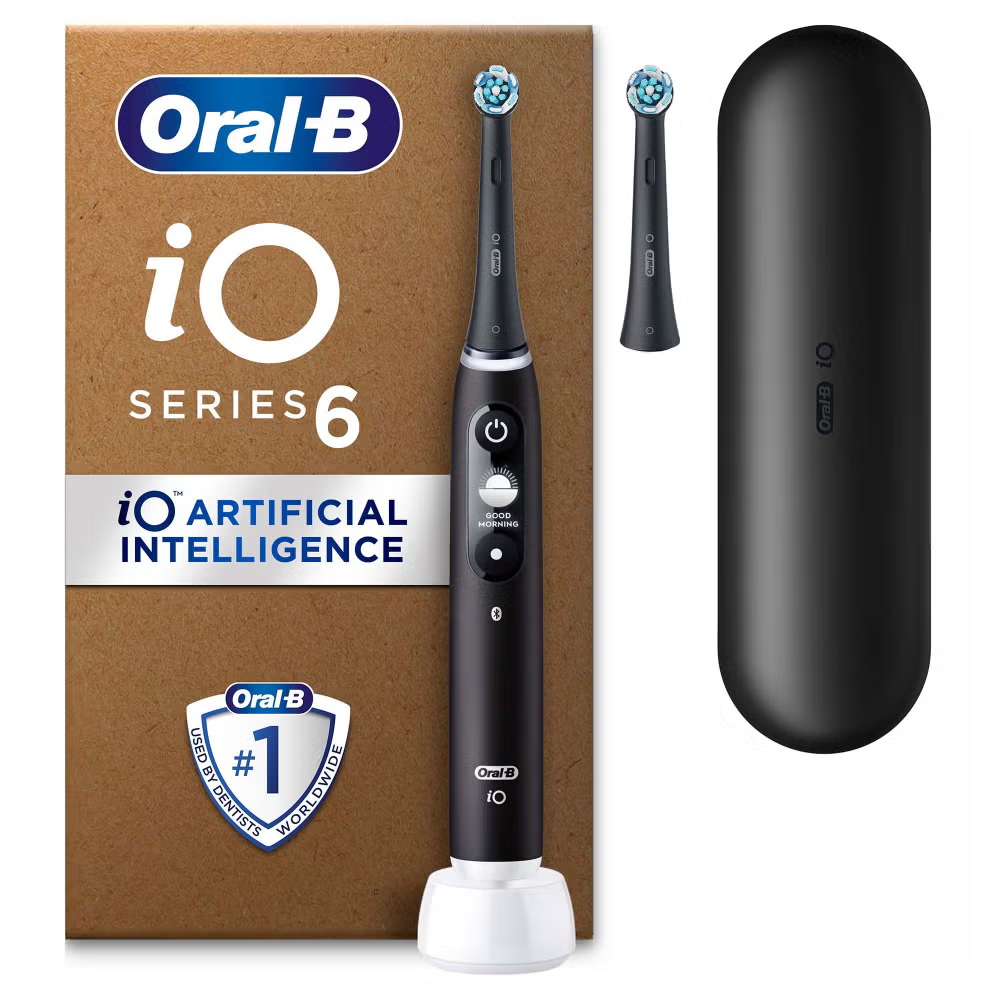 Oral-B iO6 Electric Toothbrush, Black, with Travel Case and Extra Head Image 1