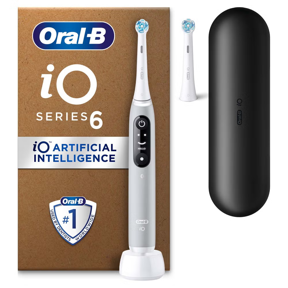 Oral-B iO6 Electric Toothbrush, Grey, with Travel Case and Extra Head Image 1
