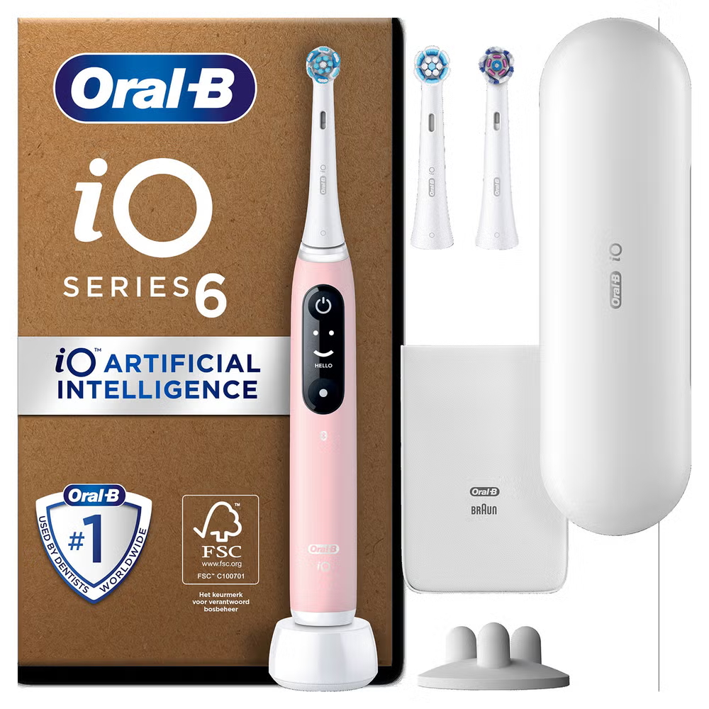 Oral B iO6 Pink Electric Toothbrush and Extra Pack of Toothbrush Head 2 Count Image 1