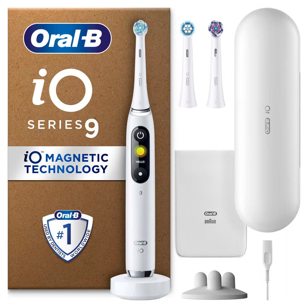 Oral B iO9 Electric Toothbrush White Alabaster with 2ct Extra Refills Image 1